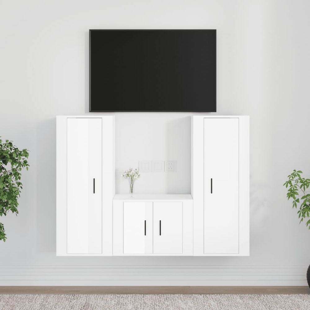 Vidaxl 3-dielna súprava TV skriniek lesklá biela spracované drevo